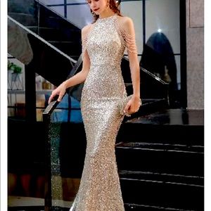 Champagne Sequined Trumpet Dress